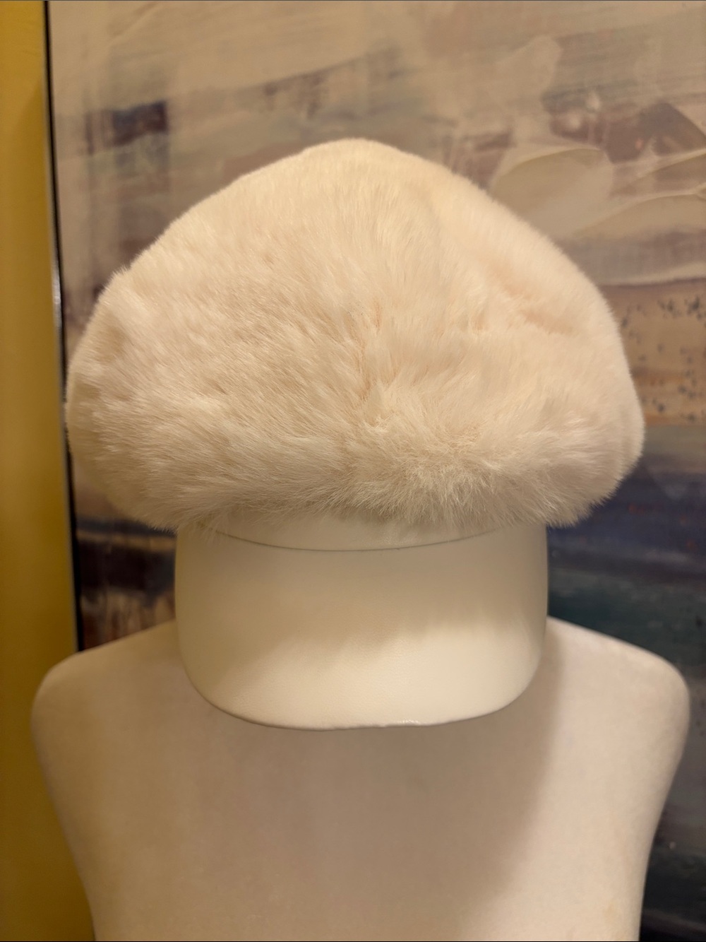 Natasha Couture Plush Faux Fur Beret in Cream